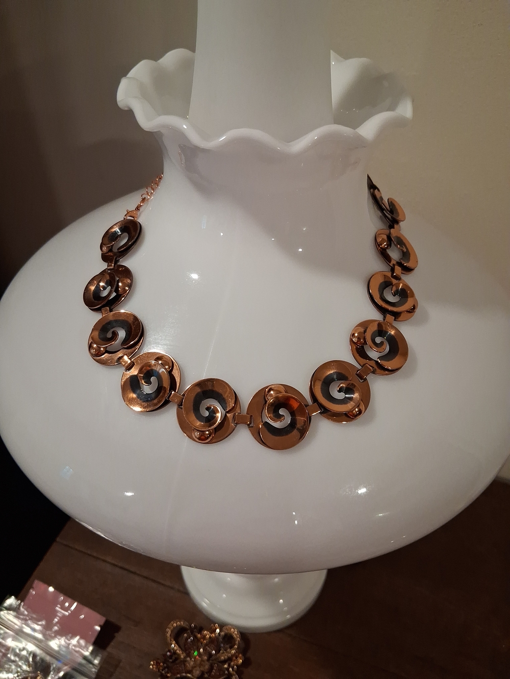 Rose Gold Spiral Link Necklace Coppertone